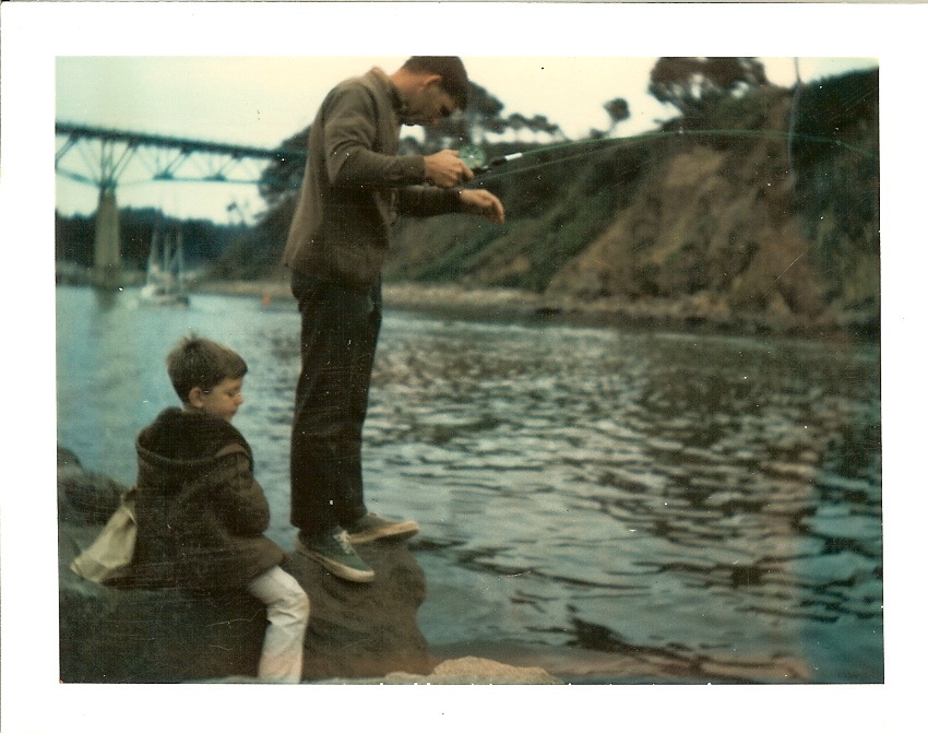 A boy and his dad fish in a river in northern california to catch fish and add antioxidants to their diet.