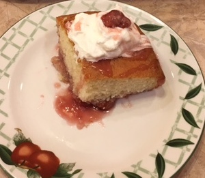 Cherry Cake casserole with a glass of milk is great.