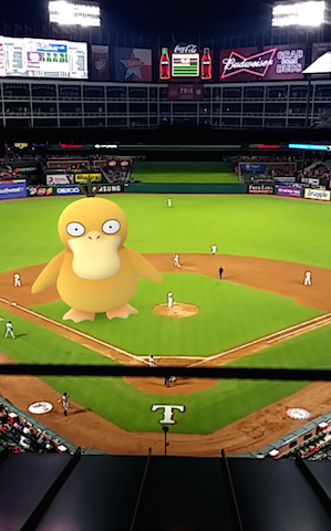 This psyduck seems quite friendly. He just wants a night out at a baseball game.