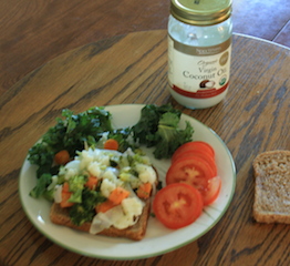 Steamed, seasoned, drained vegetables make a great sandwich on sprouted grain bread