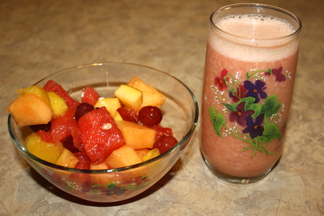pretty and pink fruit salad smoothie