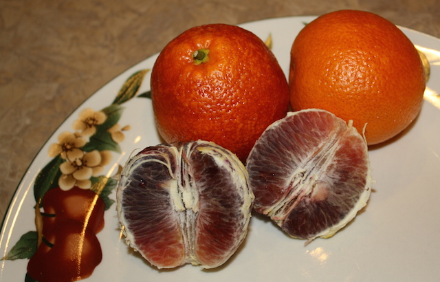 blood oranges is one of the ingredients in a delicious valentine smoothie