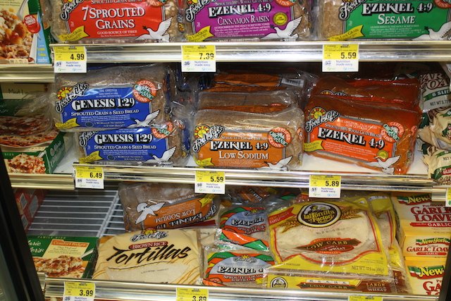 sprouted grain products at supermarket