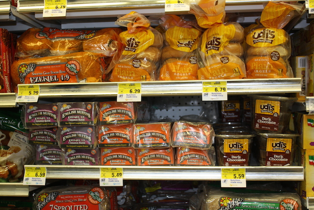 sprouted grain bread at supermarket