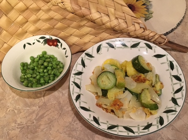 A tasty lunch of vegetables from the garden.