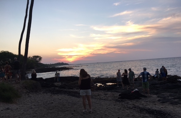 Sunset on the beach at Lava Lava restaurant in Kona, Hawaii