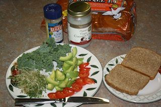 use ezekiel bread to make a tasty veggie sandwich. healthful alternative bread.