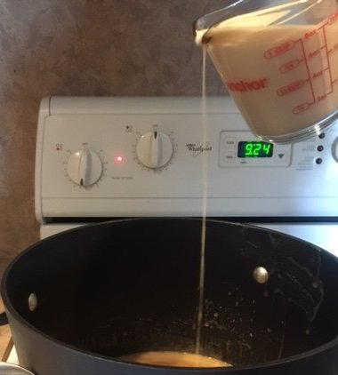 The candy must continue to boil as you add the milk. I even have to stop pouring sometimes until the boiling picks up.