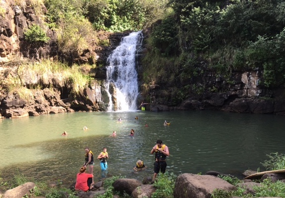 A waterfall is a relaxing place to be.