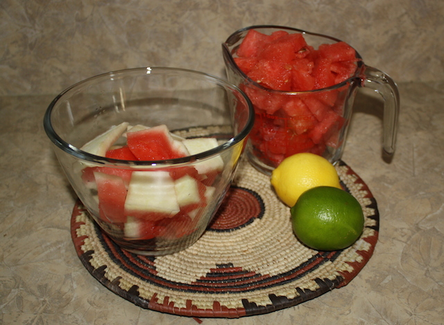 watermelon and rind ready to make a smoothie